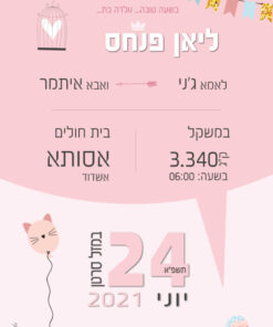 תעודת לידה דגם ניר לבת